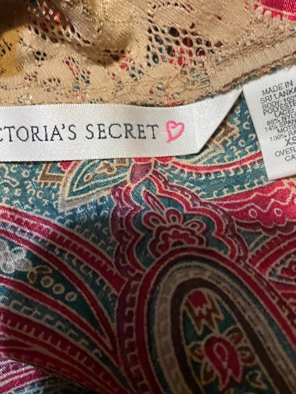Victoria’s Secret Gold Label Vintage Chemise XS in Paisley with lace trim - Picture 5 of 7